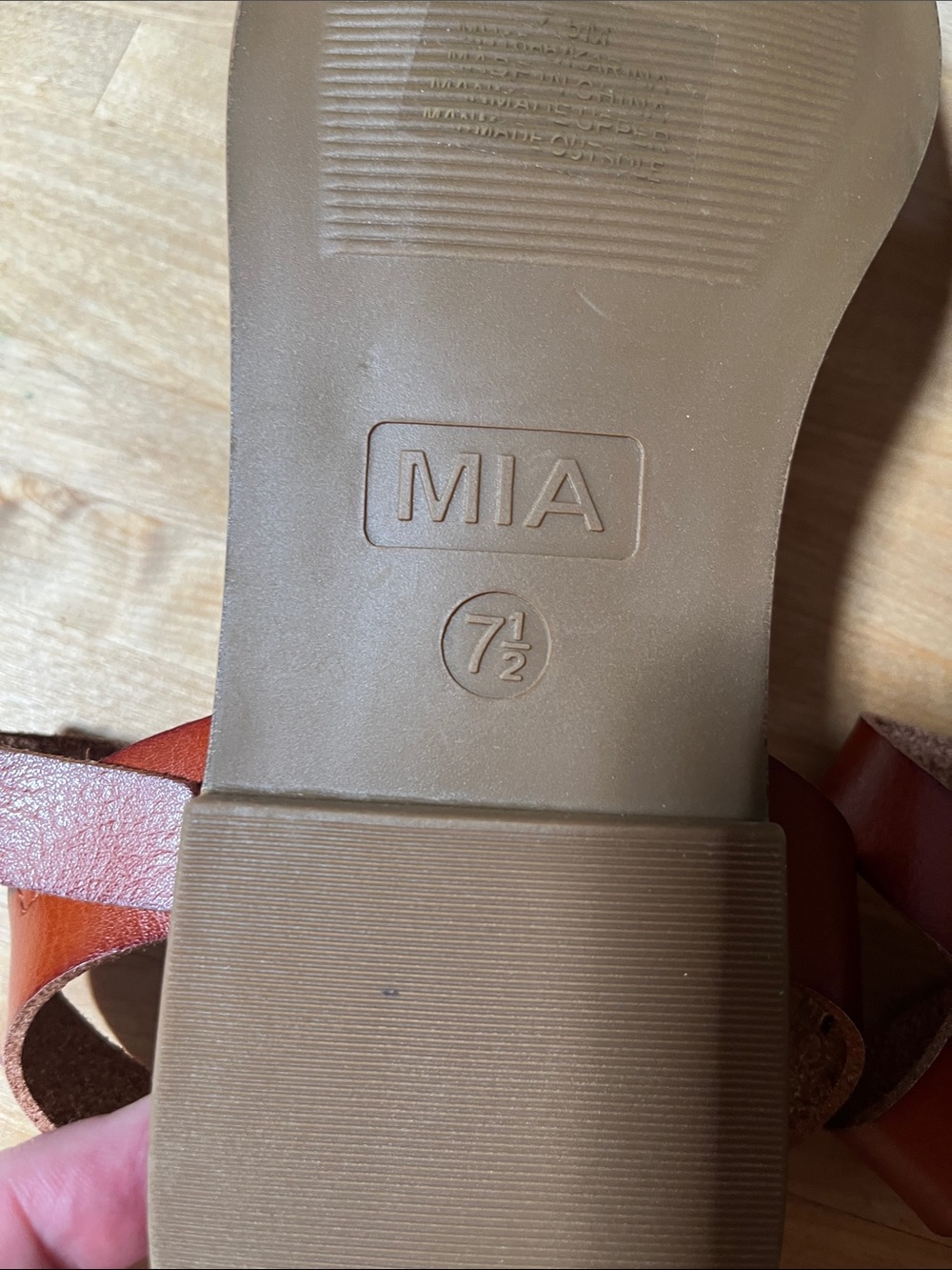 MIA Brown Leather Ankle-Strap Flat Sandals - Picture 3 of 3